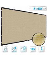 Beige 5 x 50 ft Patio Fence Privacy Screen Commercial Grade Heavy Duty Outdoor Backyard Shade Windscreen Mesh Fabric with Brass Grommet with Zipties - 3 Years Warranty(Customized)