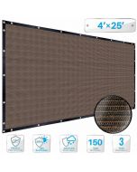 Brown 4 x 25 ft Patio Fence Privacy Screen Commercial Grade Heavy Duty Outdoor Backyard Shade Windscreen Mesh Fabric with Brass Grommet with Zipties - 3 Years Warranty