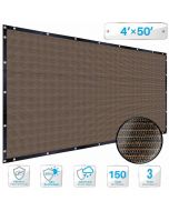 Brown 4 x 50 ft Patio Fence Privacy Screen Commercial Grade Heavy Duty Outdoor Backyard Shade Windscreen Mesh Fabric with Brass Grommet with Zipties - 3 Years Warranty