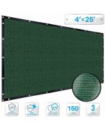 Dark Green 4 x 25 ft Patio Fence Privacy Screen Commercial Grade Heavy Duty Outdoor Backyard Shade Windscreen Mesh Fabric with Brass Grommet with Zipties - 3 Years Warranty
