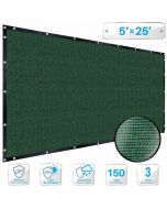 Dark Green 5 x 25 ft Patio Fence Privacy Screen Commercial Grade Heavy Duty Outdoor Backyard Shade Windscreen Mesh Fabric with Brass Grommet with Zipties - 3 Years Warranty