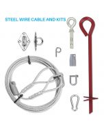 15 Ft One Way Lock Steel Wire Cable and Kit for Soft Ground Mounting for Sun Shade Sail Pole Stand Post Heavy-Duty Awning Canopy Support Poles
