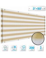 Deck Balcony Privacy Screen 3'x50' Beige and White Stripes Outdoor Yard Pool Porch Fence Privacy Screen for Backyard Chain Link Fence with Zip Ties