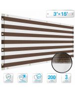 Deck Balcony Privacy Screen 3'x15' Brown and White Stripes Outdoor Yard Pool Porch Fence Privacy Screen for Backyard Chain Link Fence with Zip Ties(Customized)