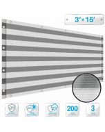 Deck Balcony Privacy Screen 3'x15' Gray and White Stripes Outdoor Yard Pool Porch Fence Privacy Screen for Backyard Chain Link Fence with Zip Ties(Customized)