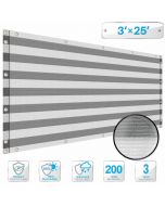 Deck Balcony Privacy Screen 3'x25' Gray and White Stripes Outdoor Yard Pool Porch Fence Privacy Screen for Backyard Chain Link Fence with Zip Ties