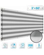 Deck Balcony Privacy Screen 3'x50' Gray and White Stripes Outdoor Yard Pool Porch Fence Privacy Screen for Backyard Chain Link Fence with Zip Ties