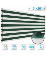 Deck Balcony Privacy Screen 3'x25' Green and White Stripes Outdoor Yard Pool Porch Fence Privacy Screen for Backyard Chain Link Fence with Zip Ties