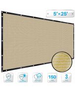 Beige 5 x 25 ft Privacy Fence Screen Heavy Duty Fence Cover with Grommets, Mesh Shade Fencing Chain Link Temporary Fence Panels for Outdoor Balcony Deck Patio Backyard - 3 Years Warranty(Customized)