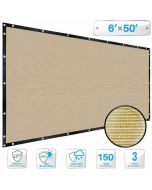 Beige 6 x 50 ft Privacy Fence Screen Heavy Duty Fence Cover with Grommets, Mesh Shade Fencing Chain Link Temporary Fence Panels for Outdoor Balcony Deck Patio Backyard - 3 Years Warranty