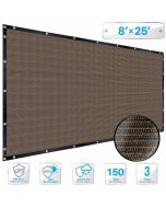 Brown 8 x 25 ft Privacy Fence Screen Heavy Duty Fence Cover with Grommets, Mesh Shade Fencing Chain Link Temporary Fence Panels for Outdoor Balcony Deck Patio Backyard - 3 Years Warranty