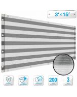 Deck Balcony Privacy Screen 3'x15' Gray and White Stripes Outdoor Yard Pool Porch Fence Privacy Screen for Backyard Chain Link Fence with Zip Ties
