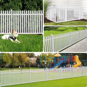 Patio Outdoor Picket Fence Panels for Soft Ground Vinyl PVC Garden Fence 30"H x 84"L Privacy Fence Decorative Fencing for Front Yard Porch Patio Deck Pool(20 Pickets, Straight)