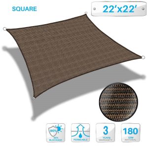 22' x 22' Brown Sun Shade Sail Square Canopy, 180 GSM Permeable Canopy Pergolas Top Cover, Permeable UV Block Fabric Durable Outdoor(Customized)