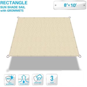 Patio 90% Shade Cloth with Grommets, 8' x 10' Pergola Shade Cover Sun Shades Outdoor Canopy, UV Block Privacy Screen Fabric with Straight Edge for Garden Deck Backyard Porch, Beige