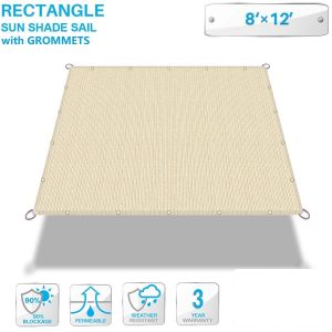 Patio 90% Shade Cloth with Grommets, 8' x 12' Pergola Shade Cover Sun Shades Outdoor Canopy, UV Block Privacy Screen Fabric with Straight Edge for Garden Deck Backyard Porch, Beige