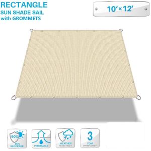 Patio 90% Shade Cloth with Grommets, 10' x 12' Pergola Shade Cover Sun Shades Outdoor Canopy, UV Block Privacy Screen Fabric with Straight Edge for Garden Deck Backyard Porch, Beige