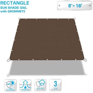 Patio 90% Shade Cloth with Grommets, 8' x 16' Pergola Shade Cover Sun Shades Outdoor Canopy, UV Block Privacy Screen Fabric with Straight Edge for Garden Deck Backyard Porch, Brown