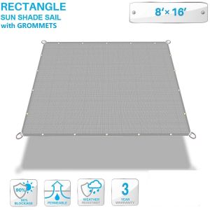 Patio 90% Shade Cloth with Grommets, 8' x 16' Pergola Shade Cover Sun Shades Outdoor Canopy, UV Block Privacy Screen Fabric with Straight Edge for Garden Deck Backyard Porch, Grey