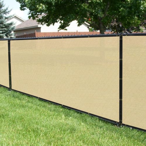 Patio 4 x 5 Privacy Screen Fence in Beige Custom Commercial Grand Mesh Shade Fabric with Brass Gromment Outdoor Windscren 