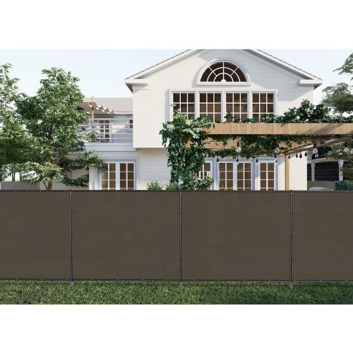 Patio 5 x24 Outdoor Privacy Fence with Iron Poles Rails Dog Fencing for Patio Backyard Yard Freestanding Temporary Privacy Fence Barrier Garden Chicken Fence with Spikes Brown